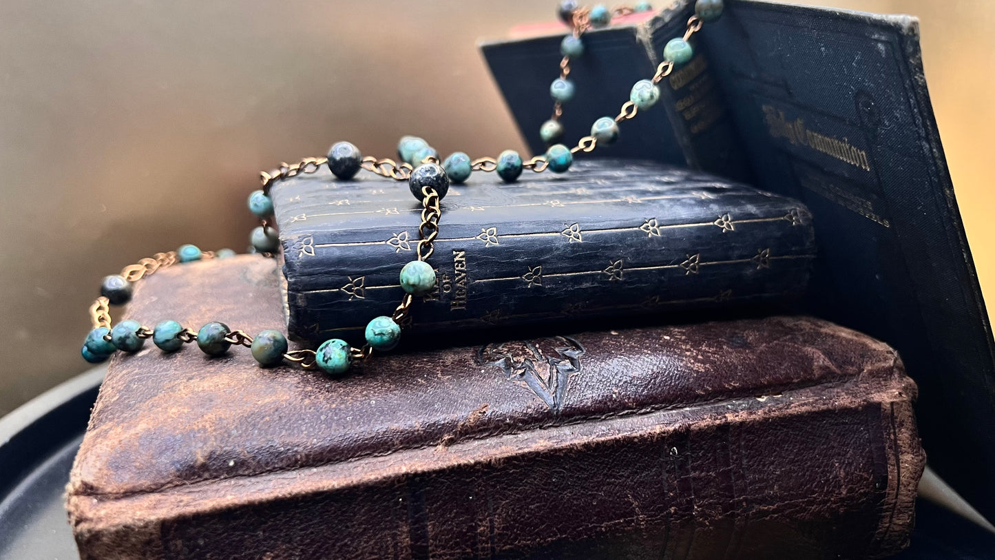 Sacred Heart & St. Benedict Rosary: A Study in Pyrite, Turquoise, and Patinated Bronze
