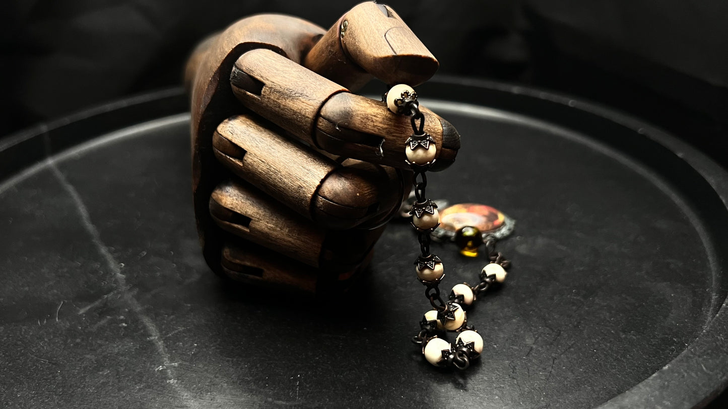 Bone and Amber Tenner Rosary with Icon Cabochon