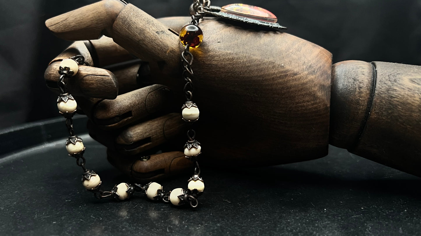Bone and Amber Tenner Rosary with Icon Cabochon
