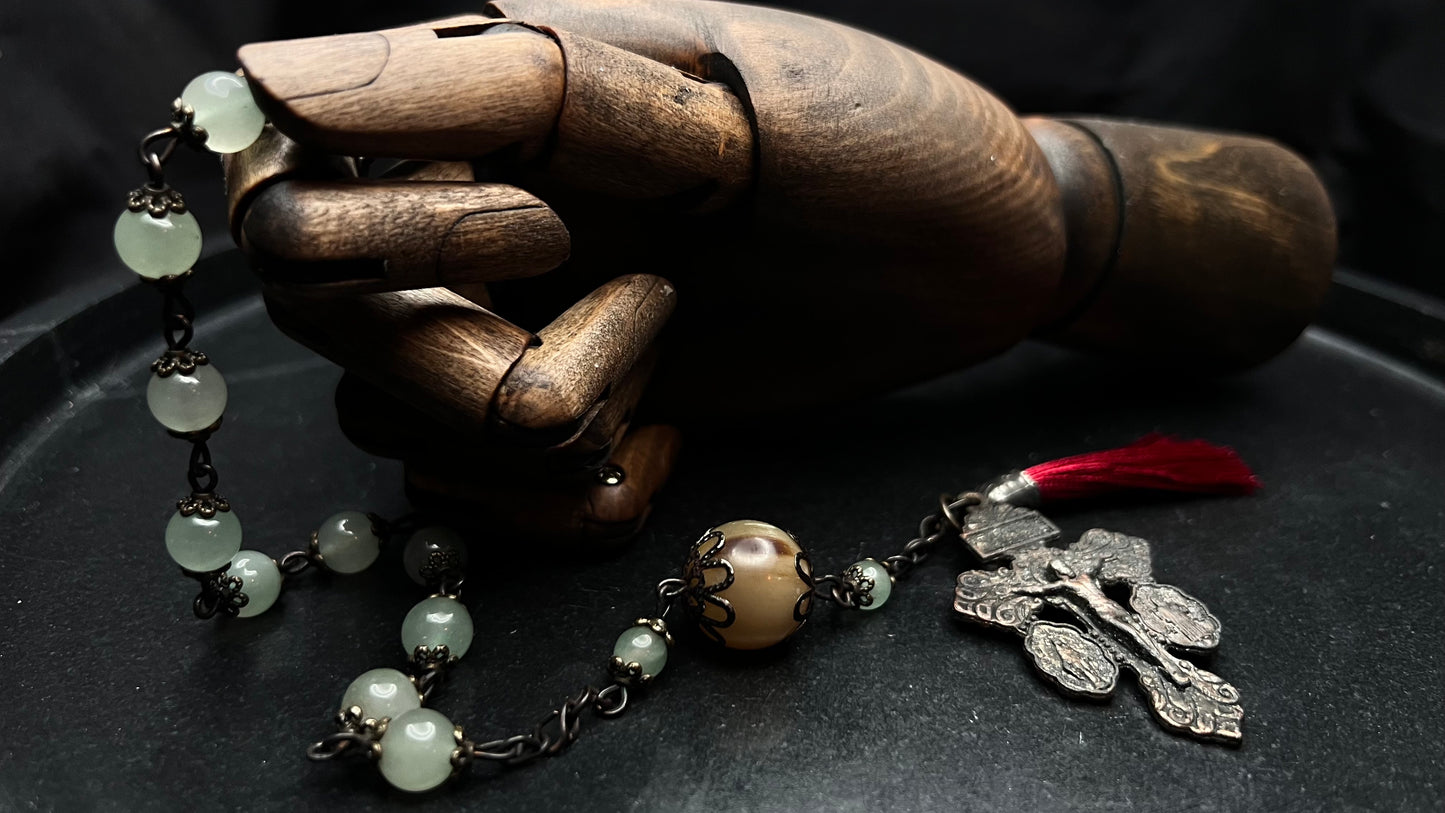 Unique Aventurine & Horn Tenner with Pardon Crucifix