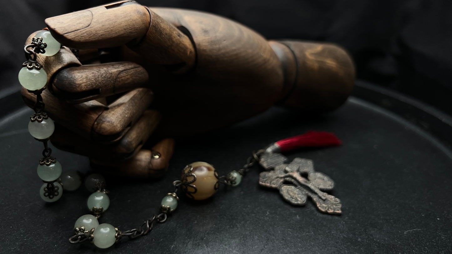 Unique Aventurine & Horn Tenner with Pardon Crucifix