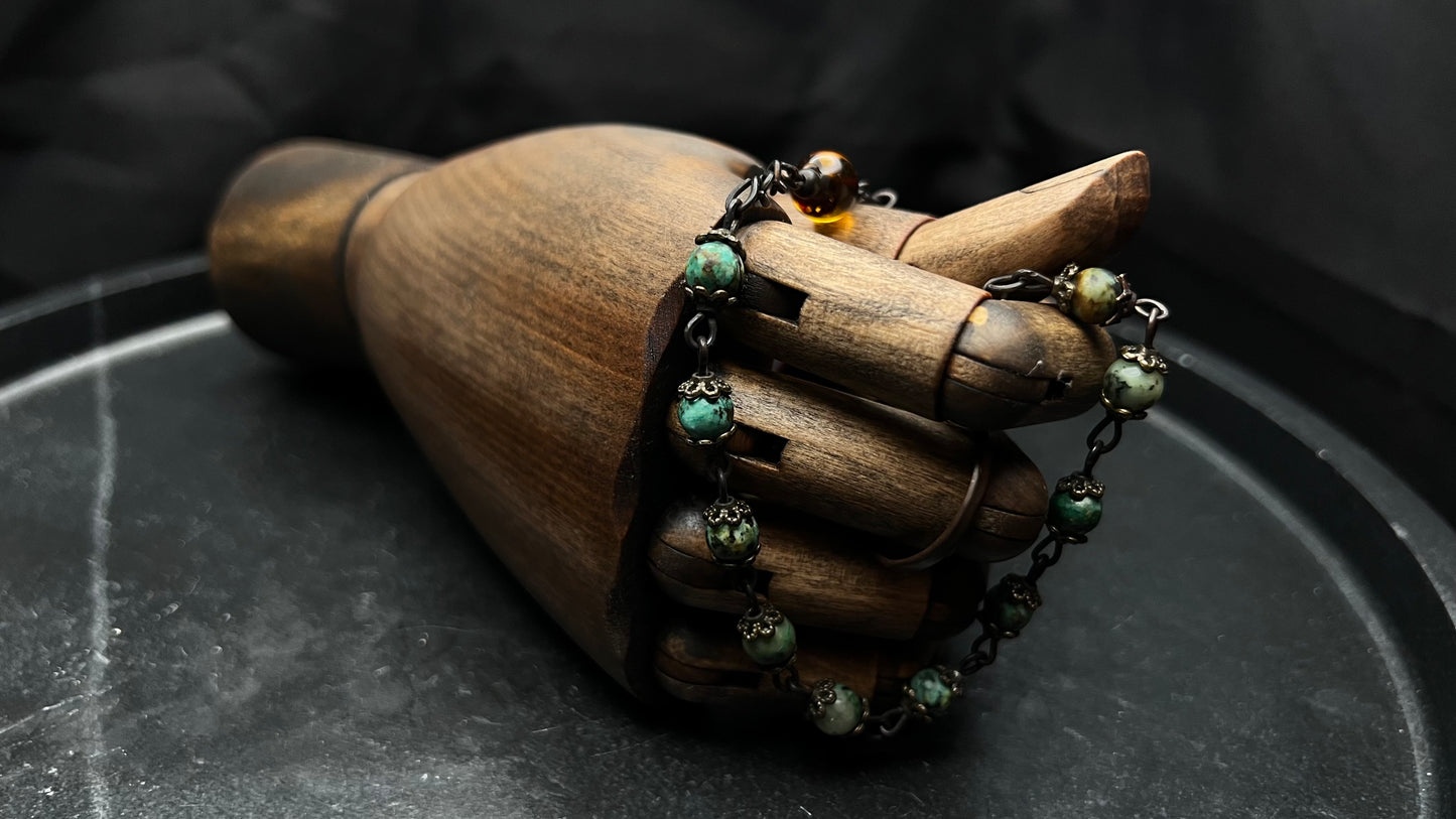 Handcrafted Turquoise & Amber Tenner Rosary