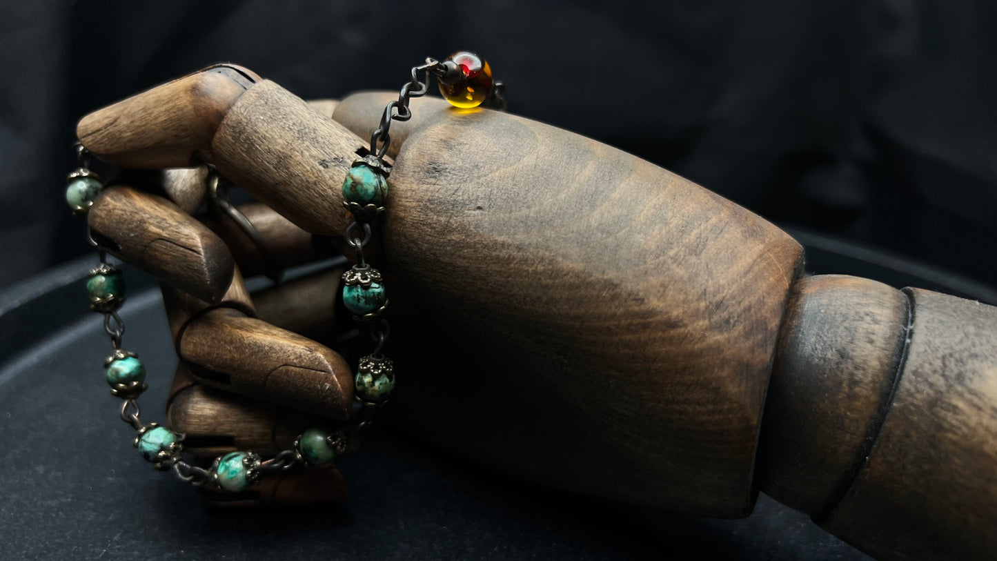 Handcrafted Turquoise & Amber Tenner Rosary