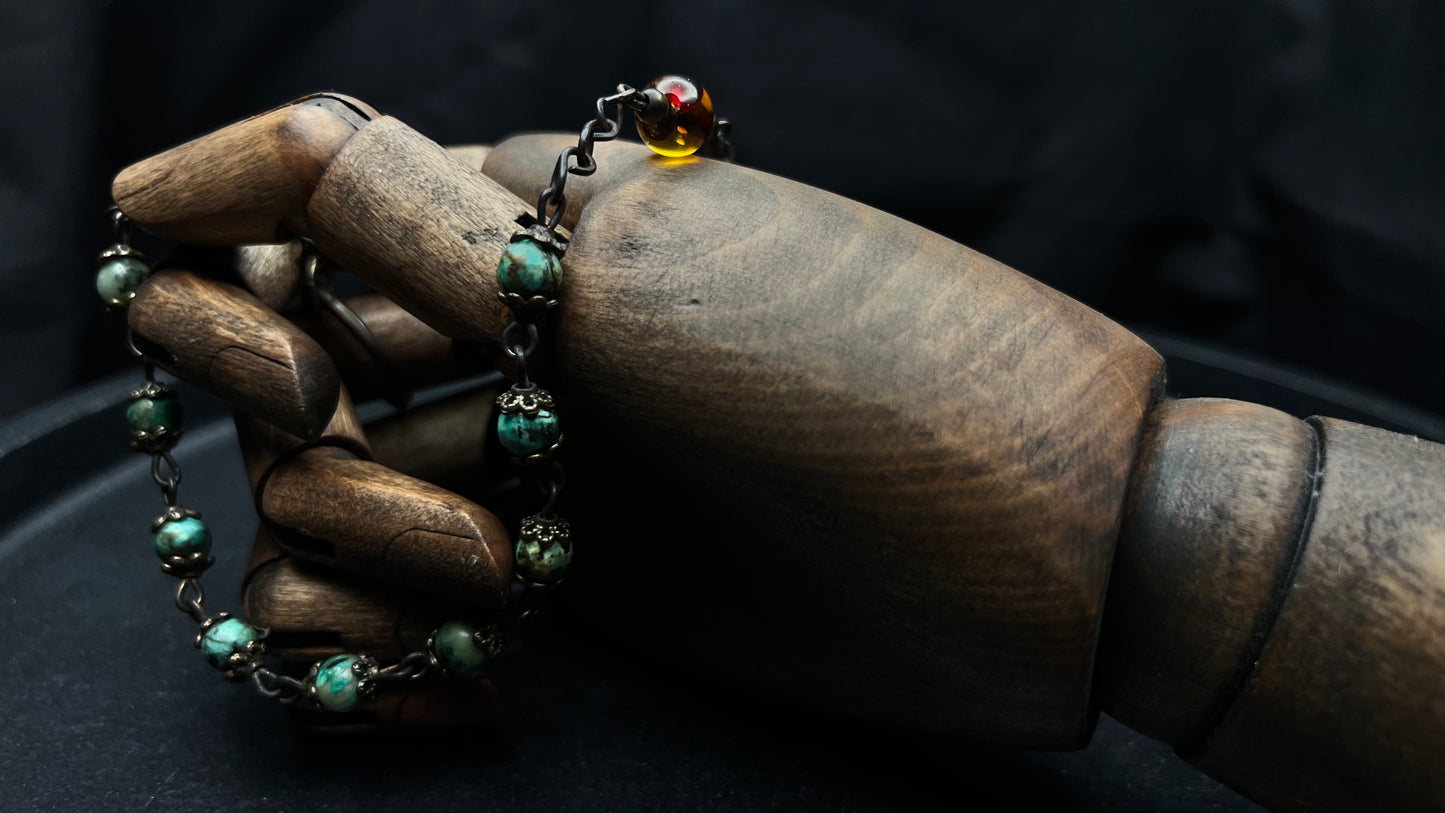 Handcrafted Turquoise & Amber Tenner Rosary
