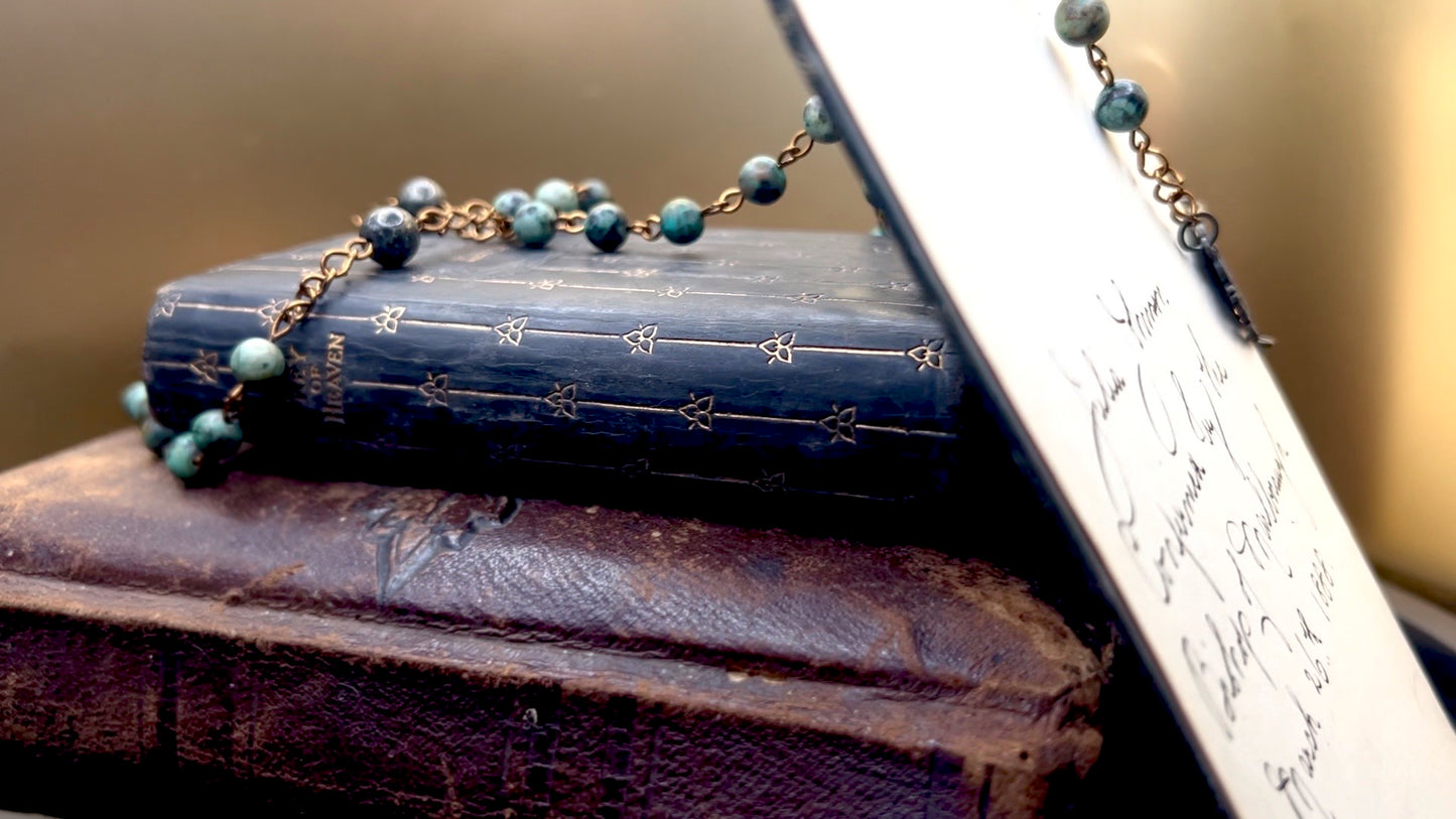 Sacred Heart & St. Benedict Rosary: A Study in Pyrite, Turquoise, and Patinated Bronze