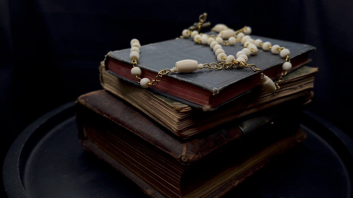 Artisan Bone Rosary with Hand-Forged Wire and Symbolic Emblems