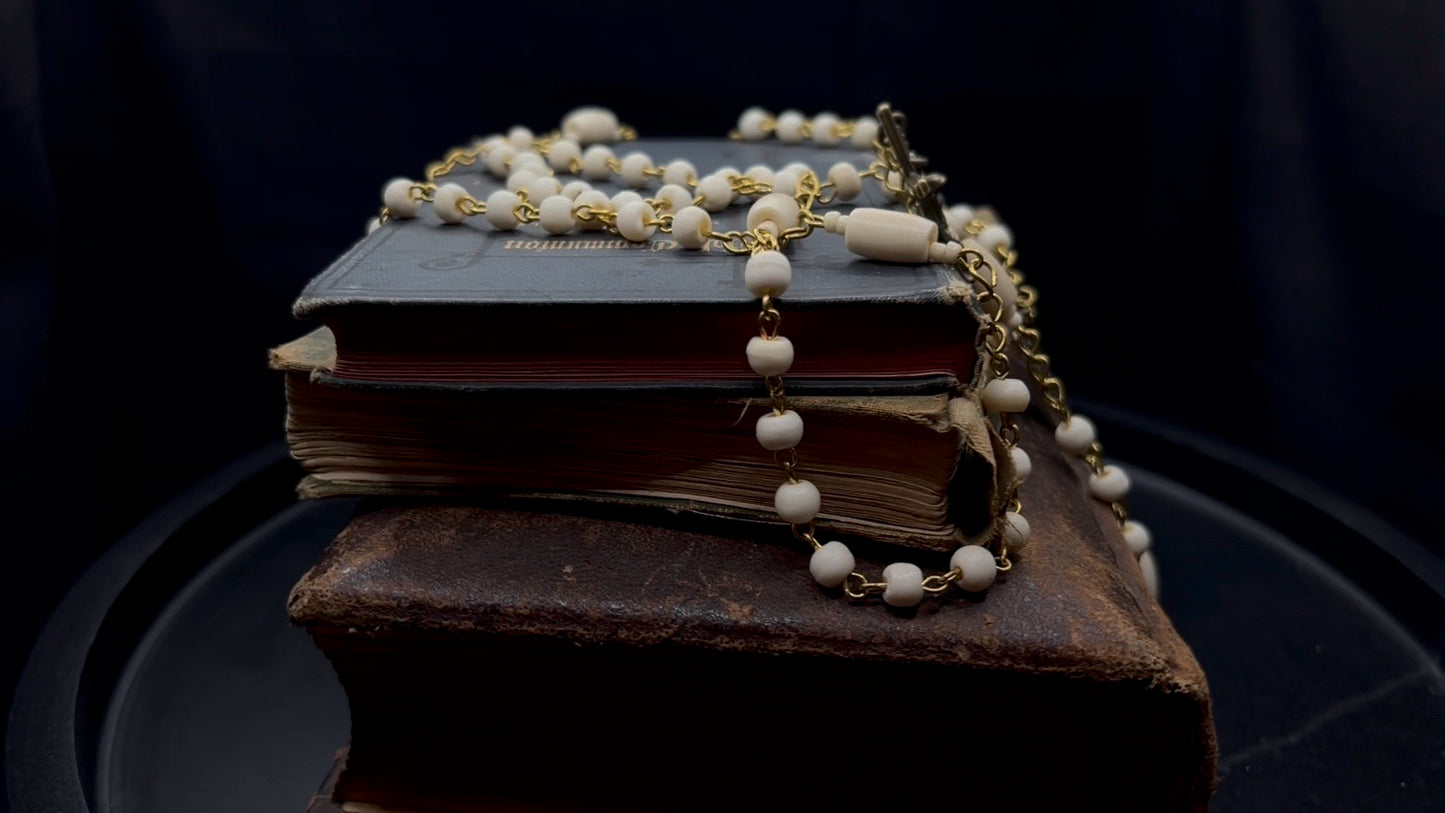 Artisan Bone Rosary with Hand-Forged Wire and Symbolic Emblems
