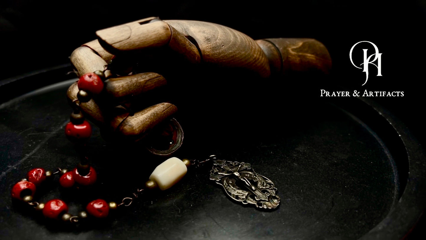 Tibetan Lampwork & Coral Tenner Rosary