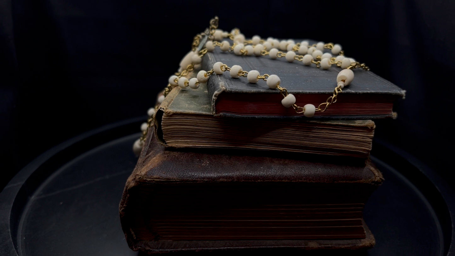 Artisan Bone Rosary with Hand-Forged Wire and Symbolic Emblems