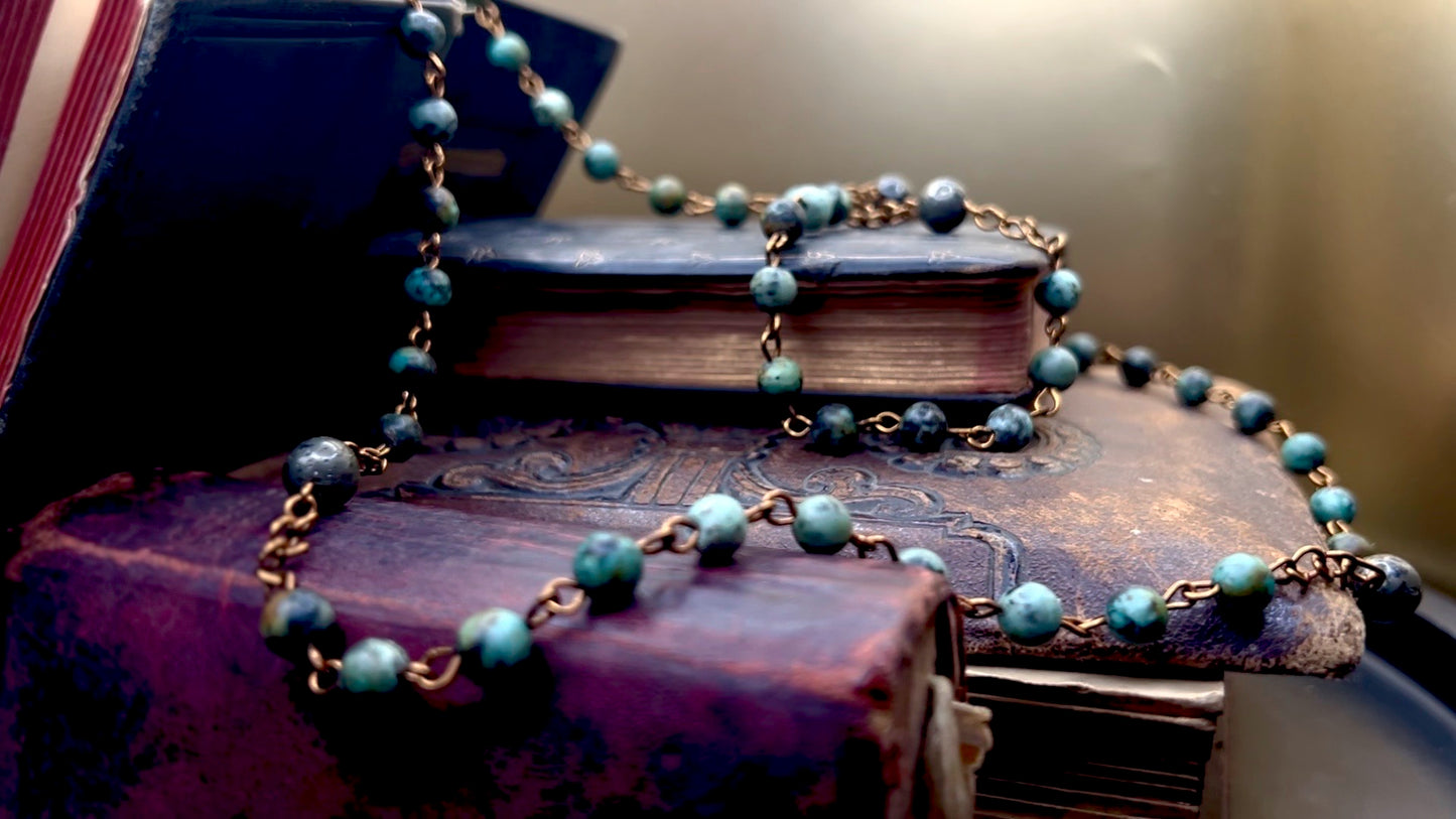 Sacred Heart & St. Benedict Rosary: A Study in Pyrite, Turquoise, and Patinated Bronze