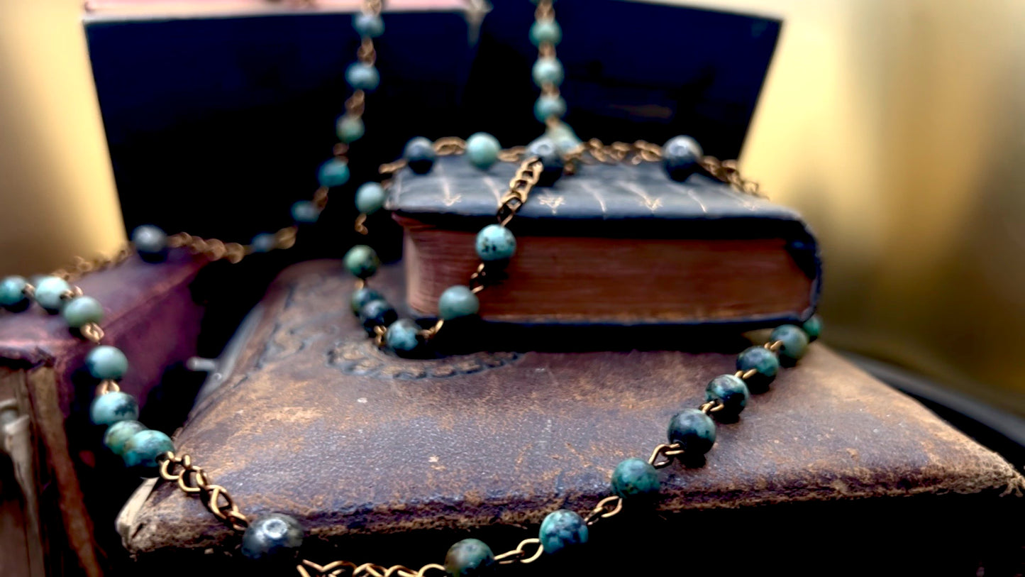 Sacred Heart & St. Benedict Rosary: A Study in Pyrite, Turquoise, and Patinated Bronze