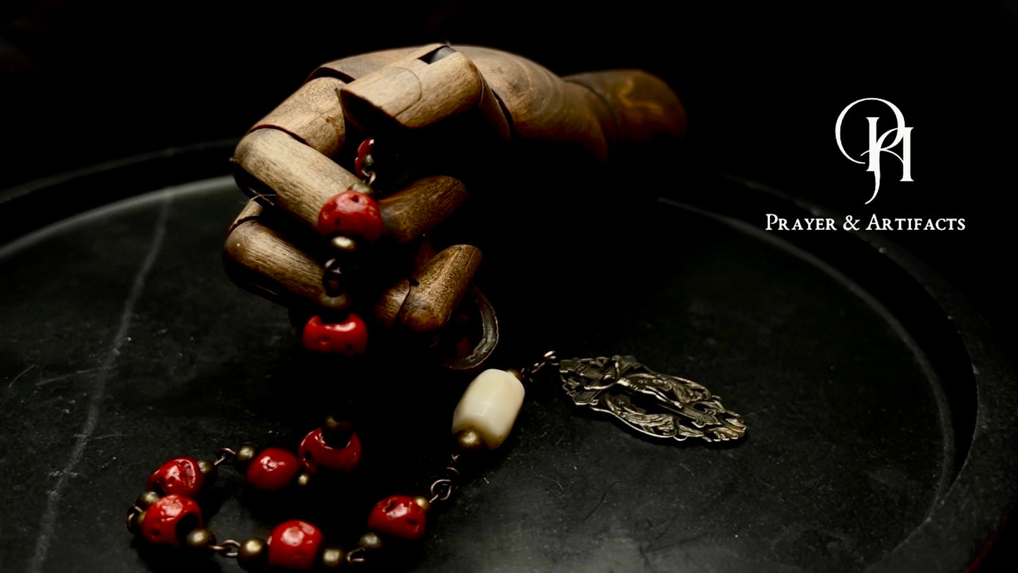 Tibetan Lampwork & Coral Tenner Rosary
