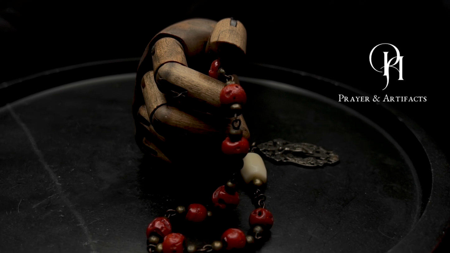 Tibetan Lampwork & Coral Tenner Rosary